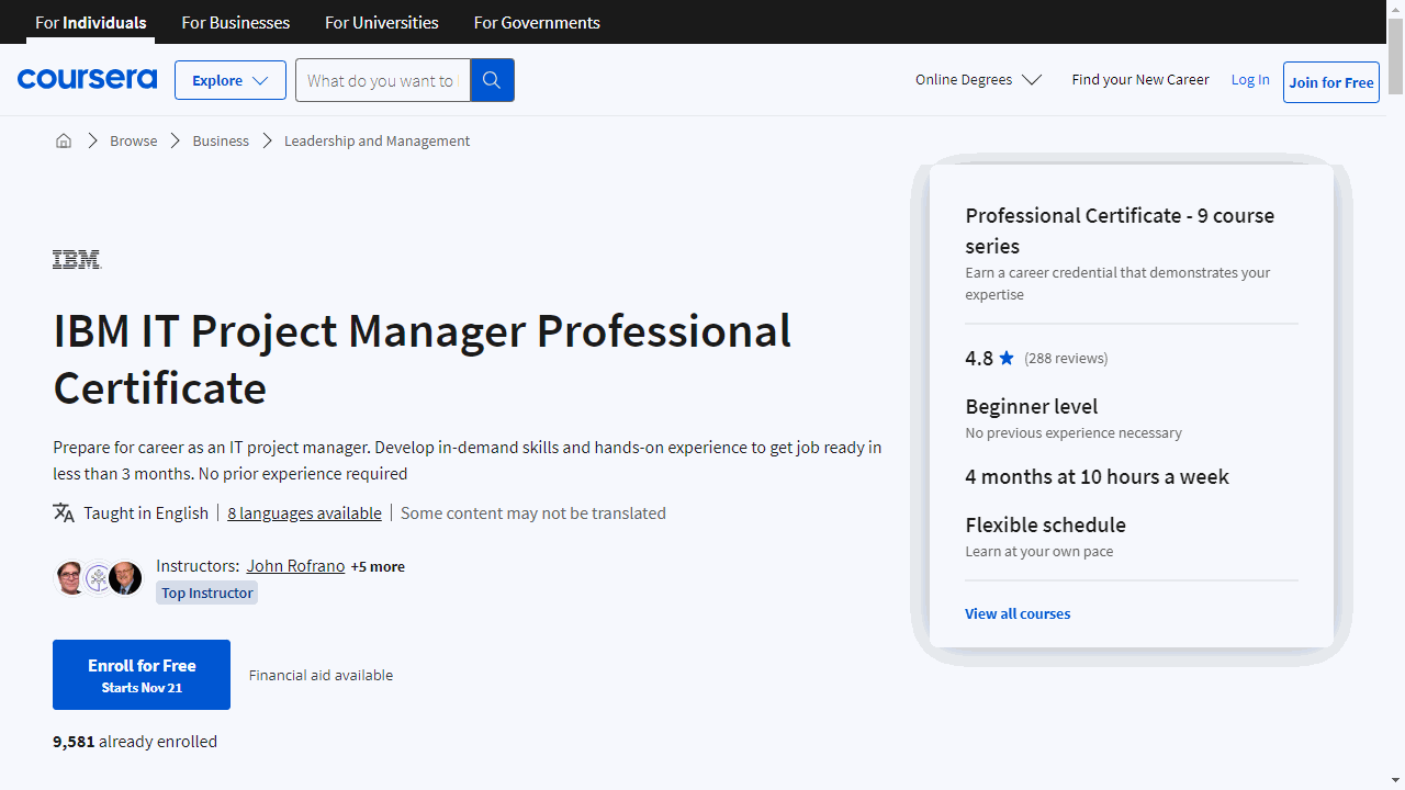 IBM IT Project Manager Professional Certificate