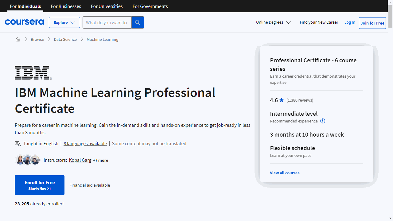 IBM Machine Learning Professional Certificate