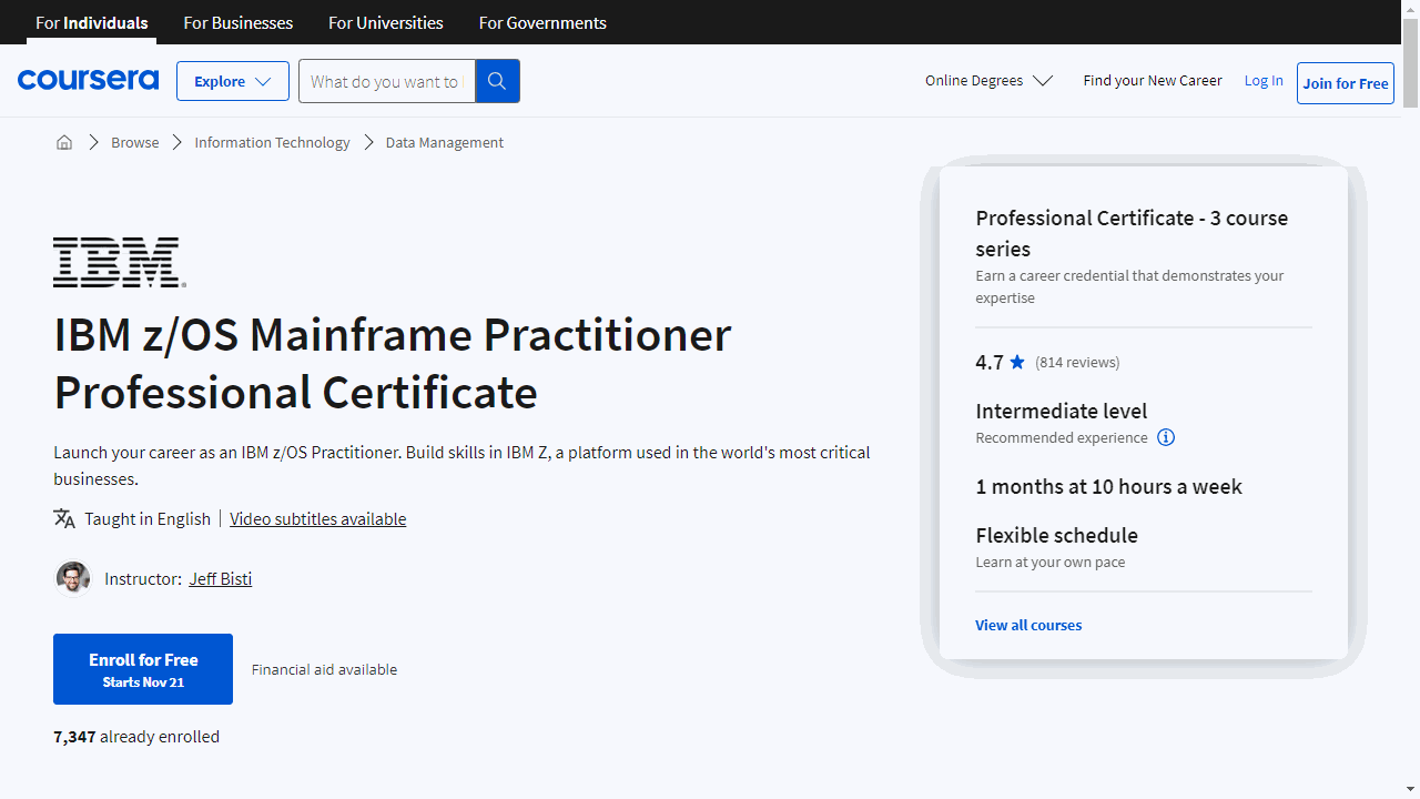 IBM z/OS Mainframe Practitioner Professional Certificate