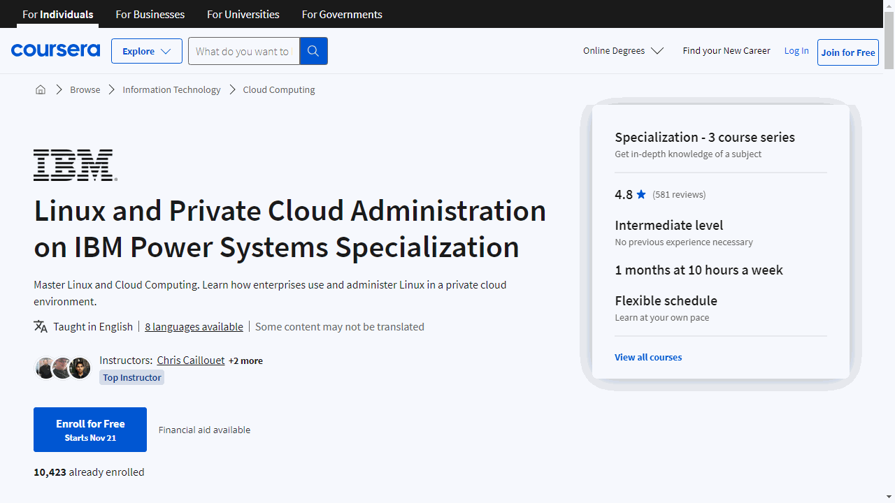 Linux and Private Cloud Administration on IBM Power Systems Specialization