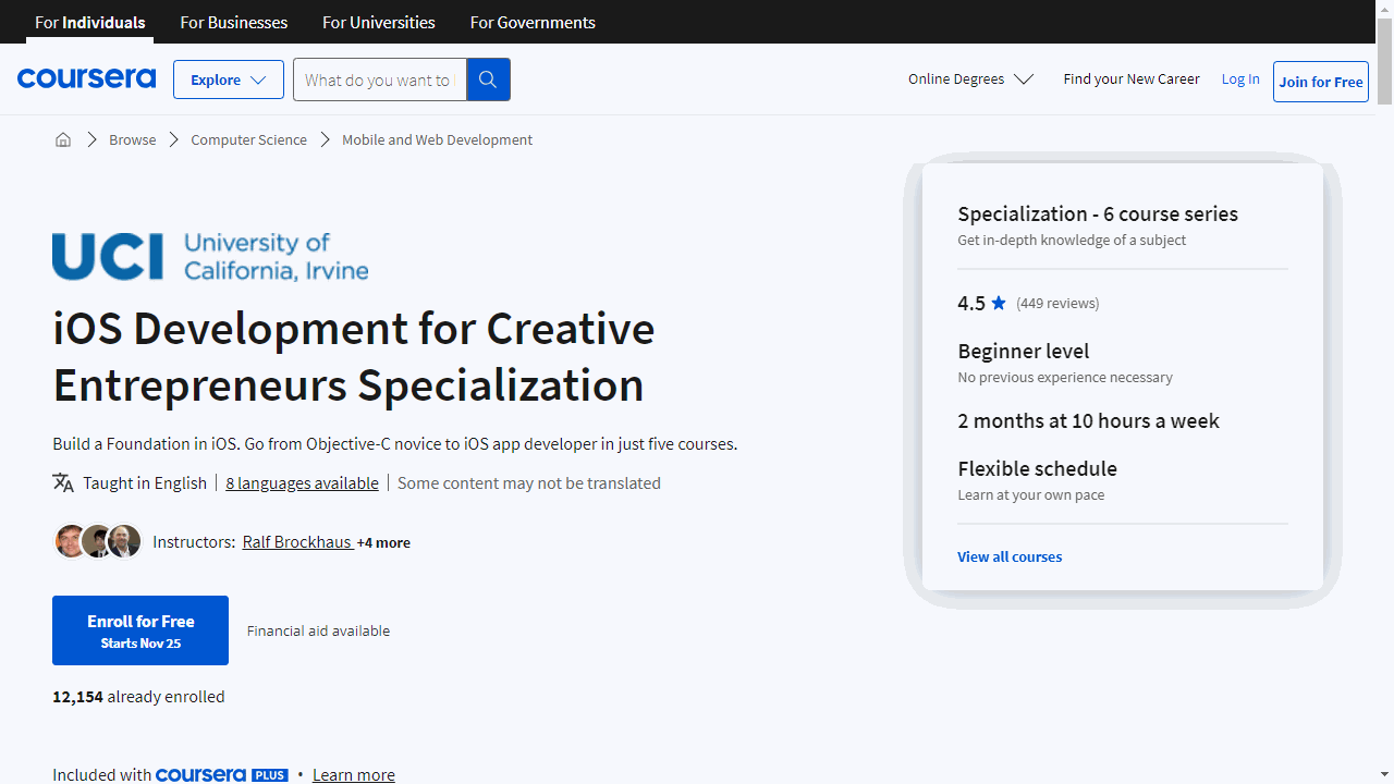 iOS Development for Creative Entrepreneurs Specialization