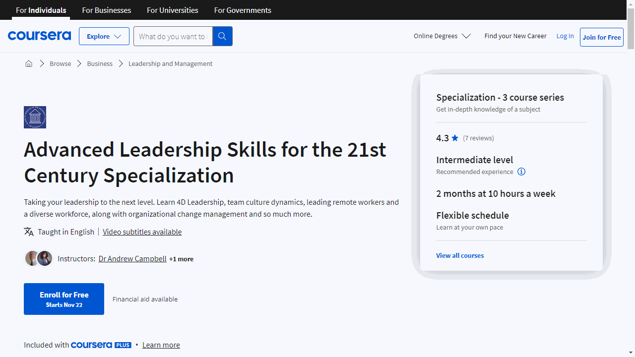 Advanced Leadership Skills for the 21st Century Specialization