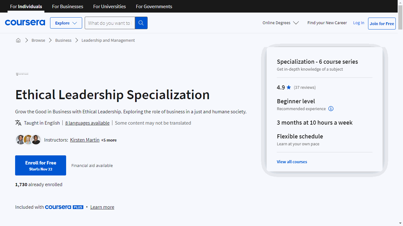 Ethical Leadership Specialization