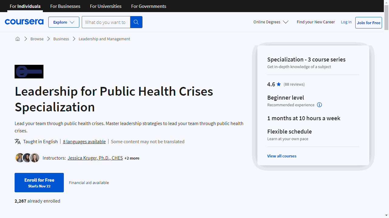 Leadership for Public Health Crises Specialization