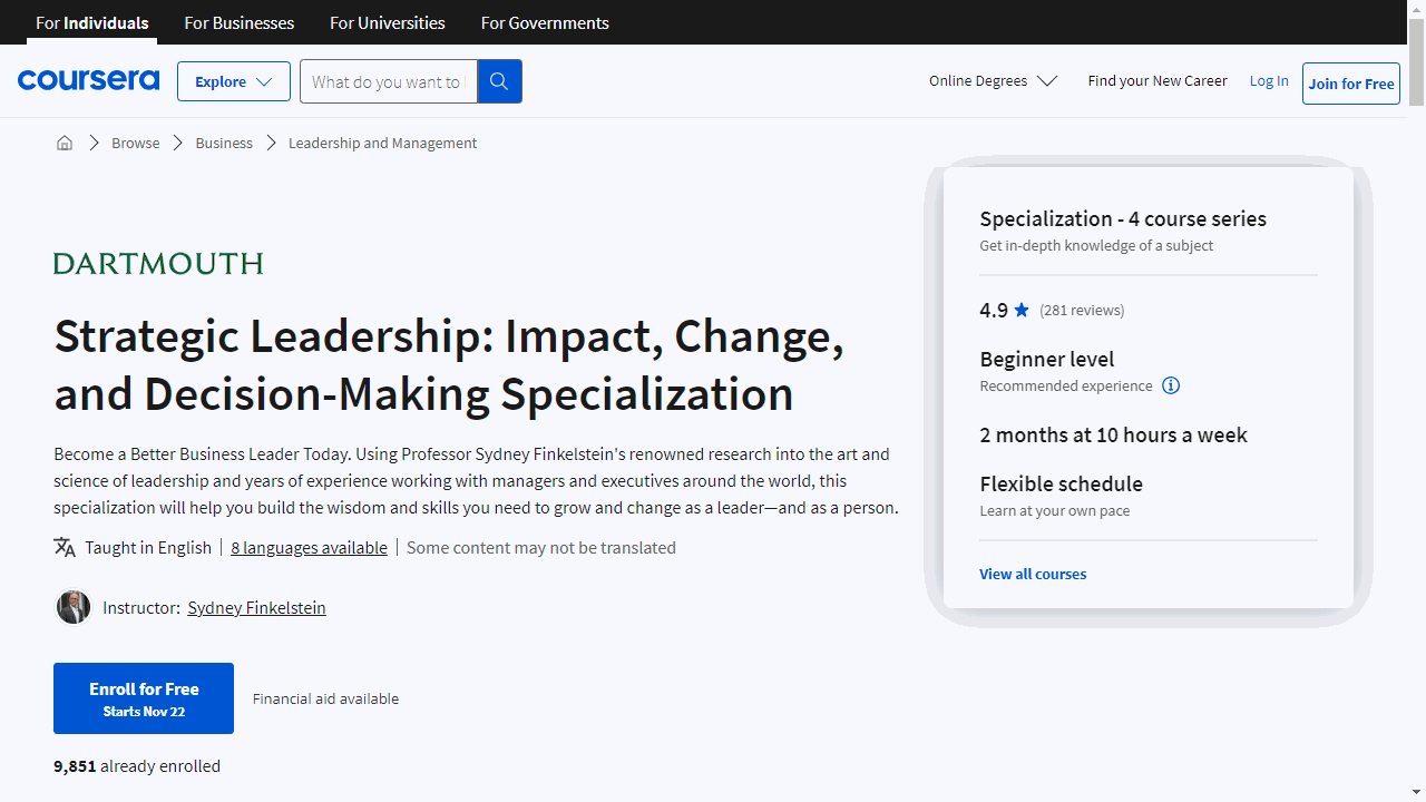Strategic Leadership: Impact, Change, and Decision-Making Specialization
