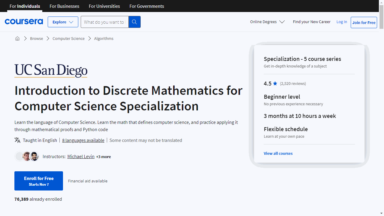 Introduction to Discrete Mathematics for Computer Science Specialization