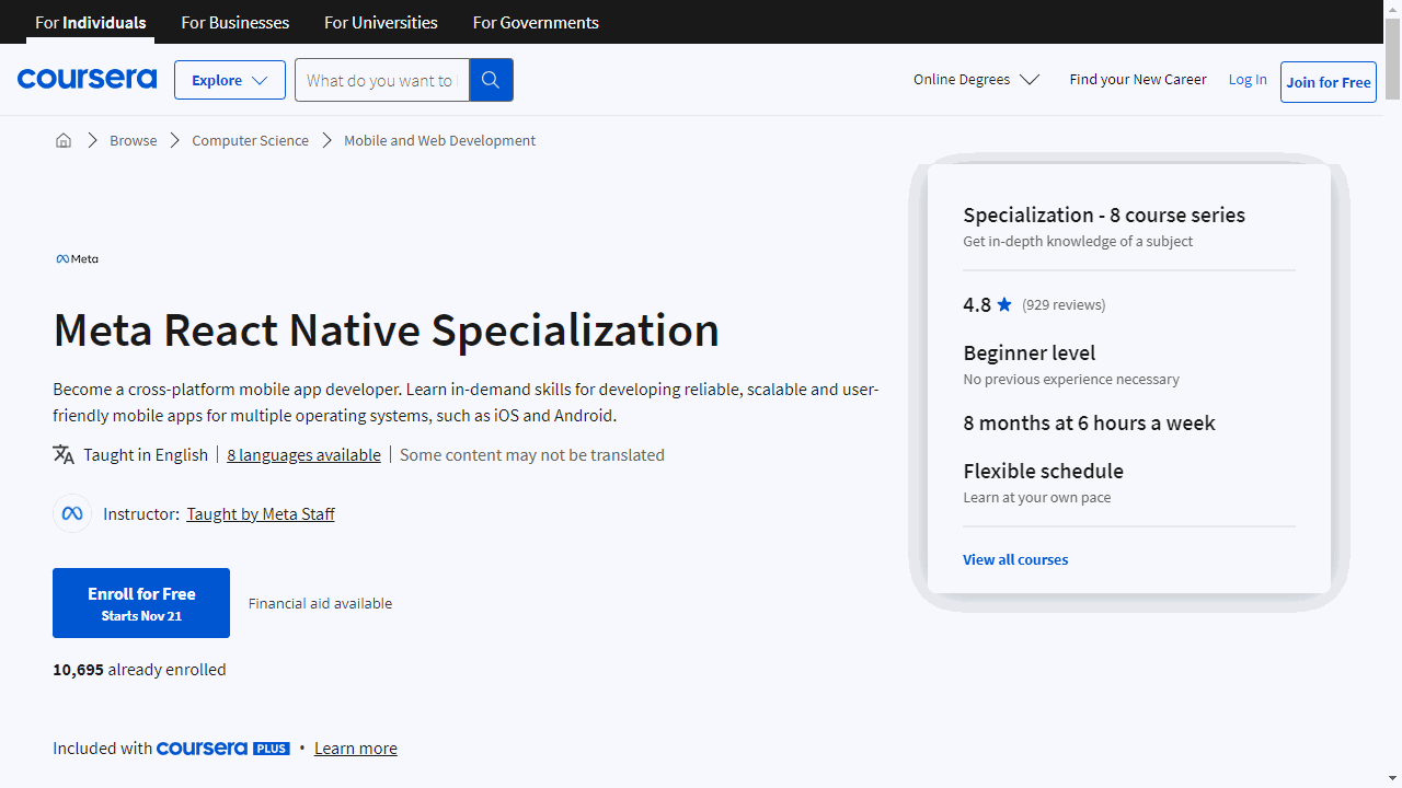 Meta React Native Specialization