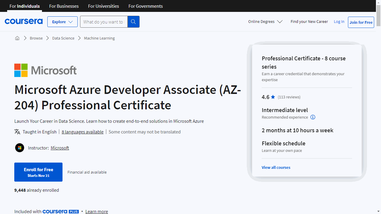 Microsoft Azure Developer Associate (AZ-204) Professional Certificate