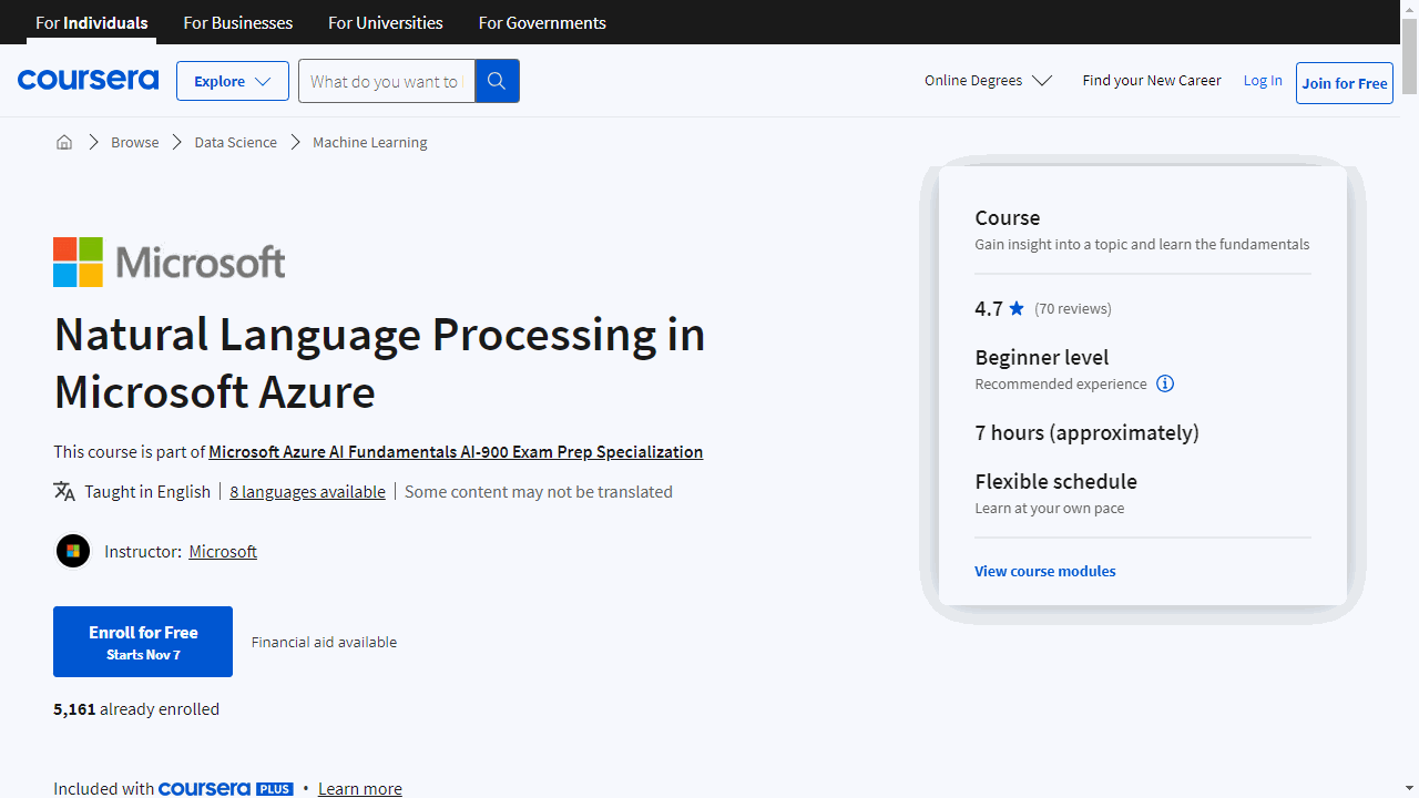 Natural Language Processing in Microsoft Azure