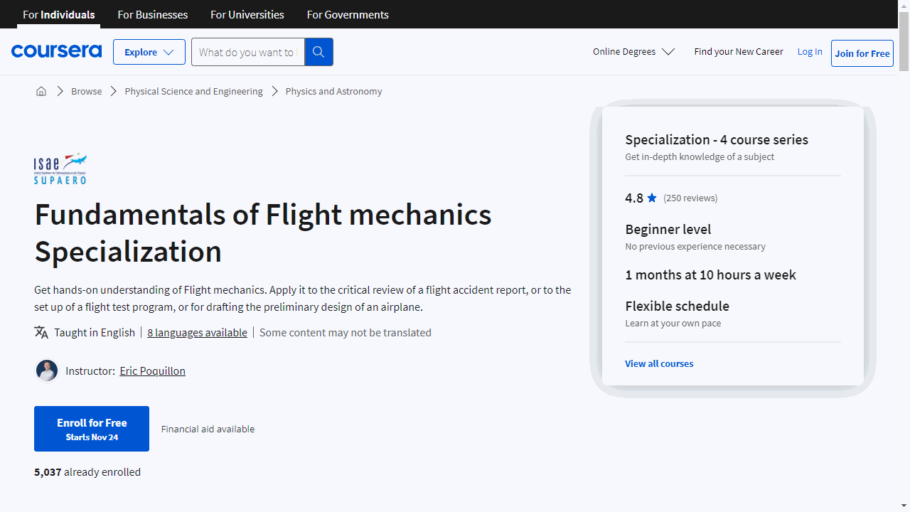 Fundamentals of Flight Mechanics Specialization