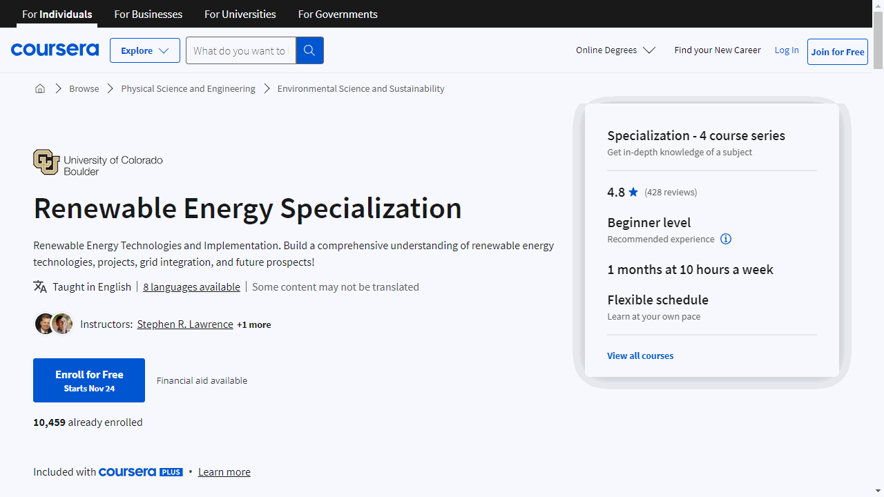 Renewable Energy Specialization