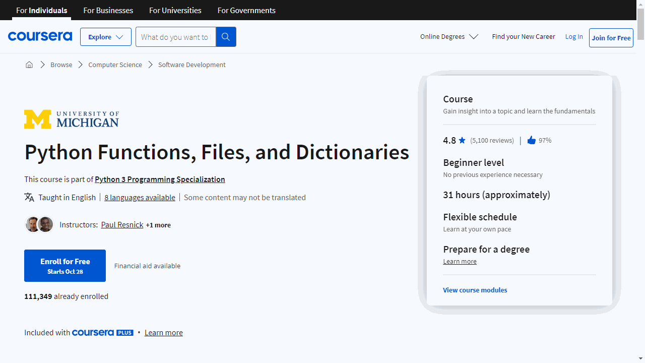 Python Functions, Files, and Dictionaries