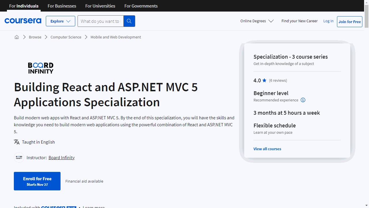 Building React and ASP.NET MVC 5 Applications Specialization
