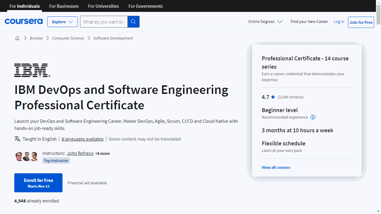 IBM DevOps and Software Engineering Professional Certificate