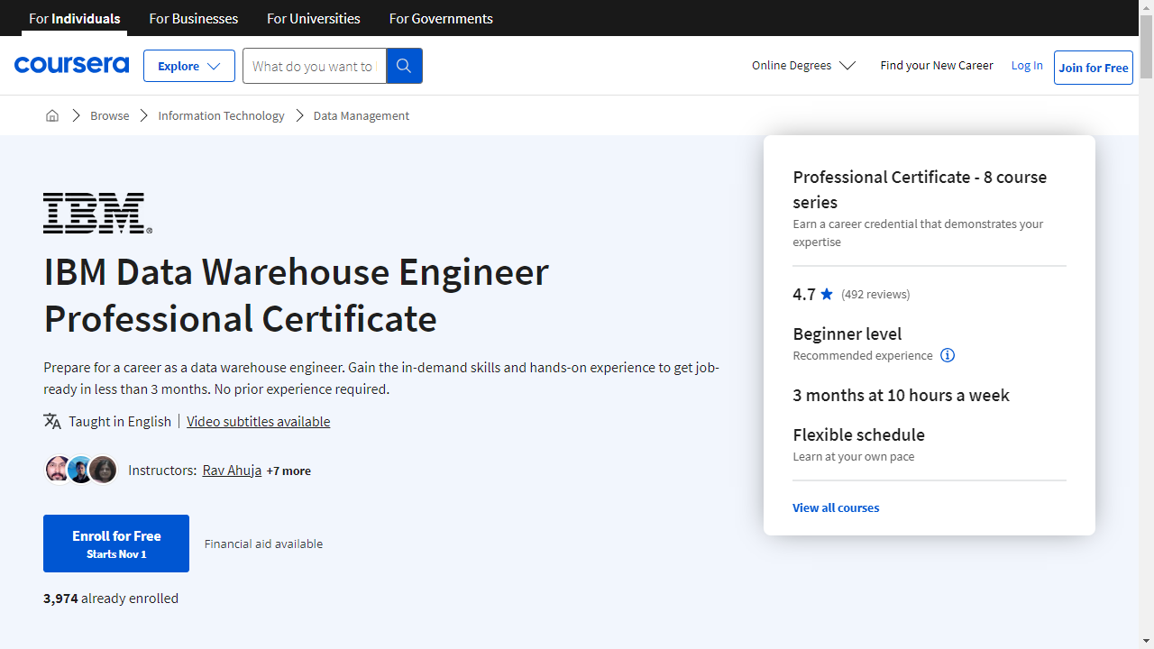 IBM Data Warehouse Engineer Professional Certificate