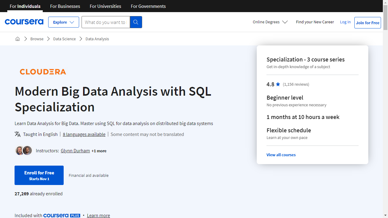 Modern Big Data Analysis with SQL Specialization