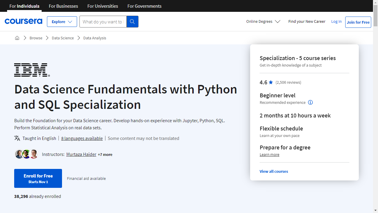 Data Science Fundamentals with Python and SQL Specialization