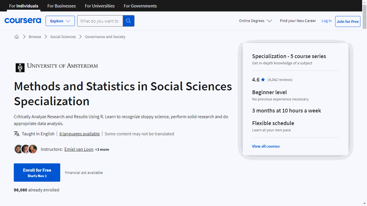 Methods and Statistics in Social Sciences Specialization
