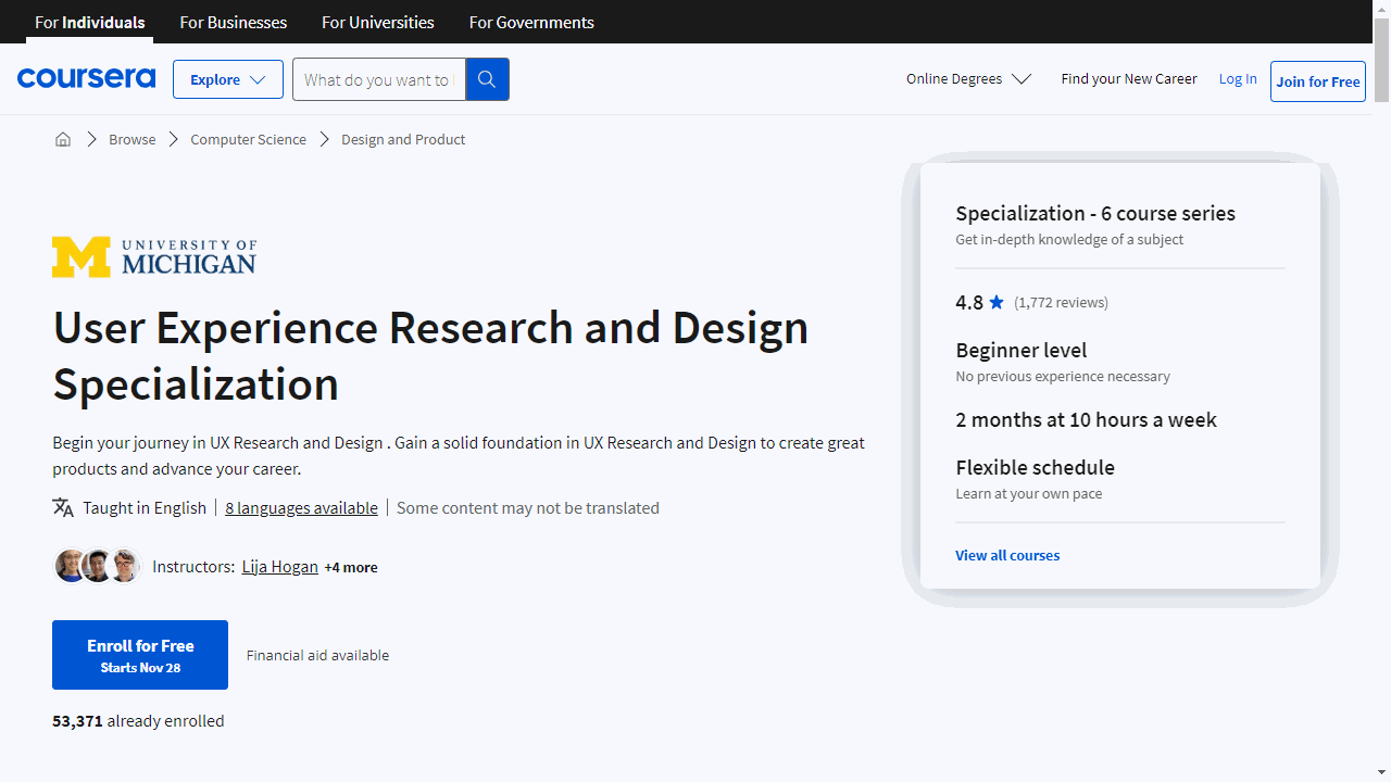User Experience Research and Design Specialization